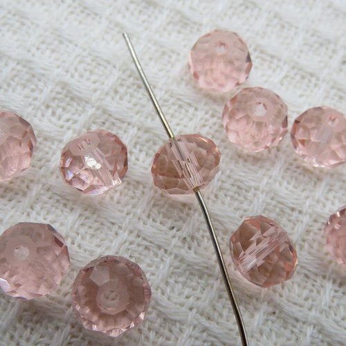 Perle en verre rose saumon 8mmx6mm à facette - lot de 10