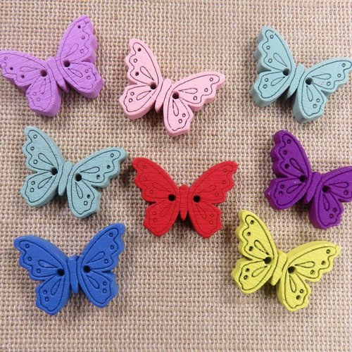 Boutons en bois papillon multicolore 24mmx18mm - lot de 10