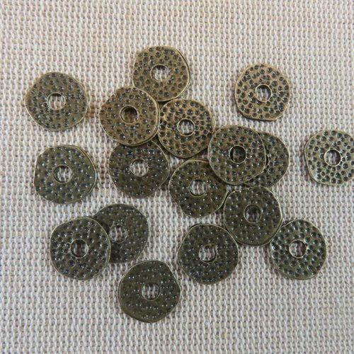 Perles rondelle martelé métal coloris bronze 11mm - lot de 15