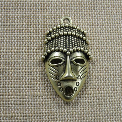 Pendentif masque ethnique or vieilli 33mm