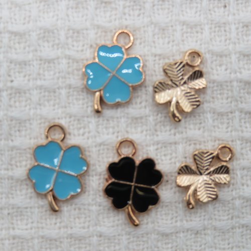 Pendentif trefle à 4 feuilles métal émaillé - lot de 5 apprêt pour bijoux