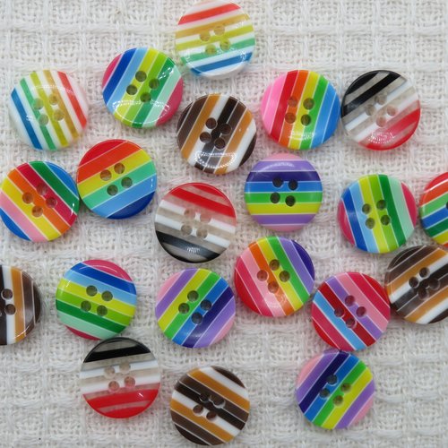 Boutons rayure multicolore arc-en-ciel 12mm bouton de couture - lot de 10