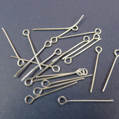 Clous tiges à tête boucle 22mm argenté apprêt pour bijoux - lot de 50