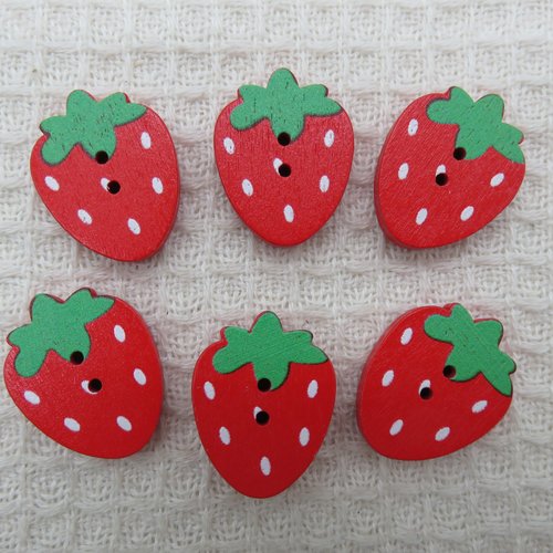Boutons fraise rouge et vert 22mm bouton de couture - lot de 6
