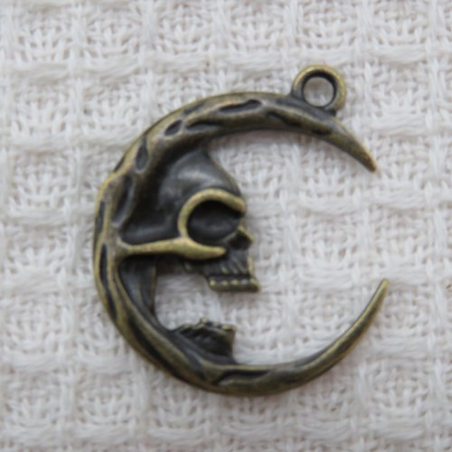 Pendentif lune crane punk bronze 26mm