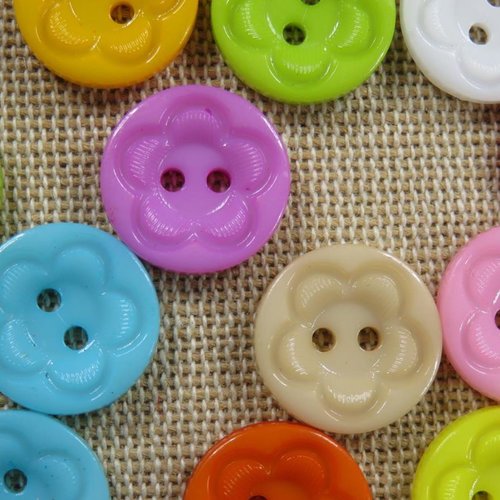 Boutons fleurs rond résine 15mm bouton de couture - lot de 10