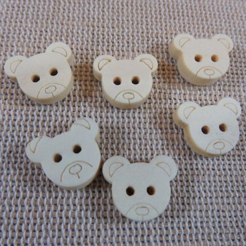 Boutons ourson tête en bois naturelle bouton de couture - lot de 10