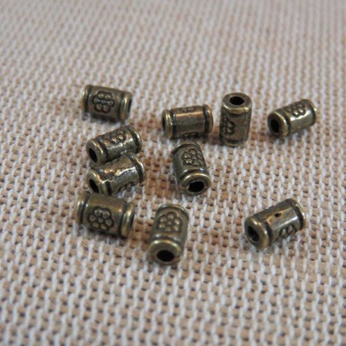 Perles tube métal couleur bronze fleuri - lot de 10