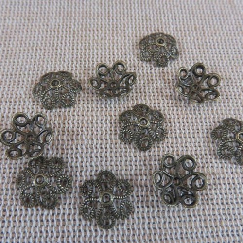 Coupelles fleur filigrané bronze 11mm en métal apprêt bijoux - lot de 14