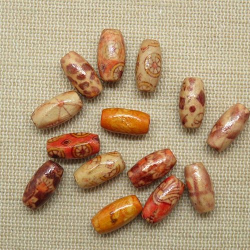 Perles en bois ovale tonneau - lot de 15