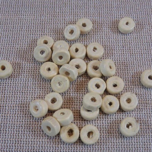 Perles rondelle palet bois crème 8mm - lot de 30