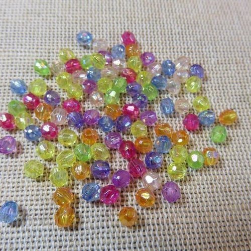 Perle acrylique 4mm bicône à facette - lot de 25