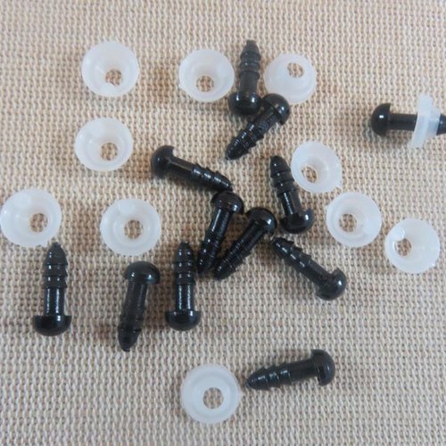 Yeux de sécurité 6mm rond noir amigurumi - lot de 10 œils sécurisé