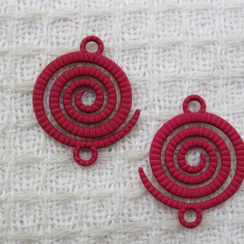 Pendentif spiral rouge vague tribal 21mm métal - lot de 2