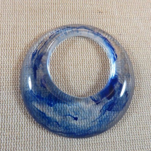 Pendentif en résine bleu effet vague rond 53mm