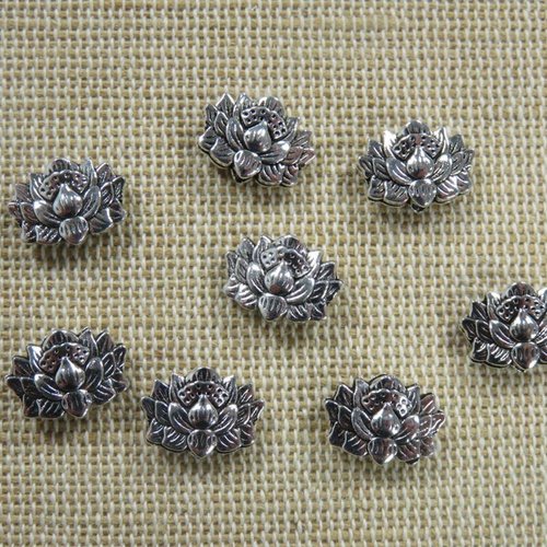 Perle fleur de lotus argenté bohème zen - lot de 10