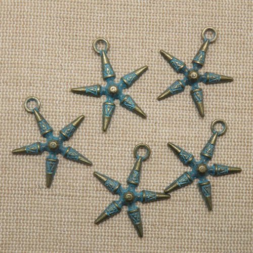 Pendentif étoile bronze patiné breloque bohème 25mm - lot de 5