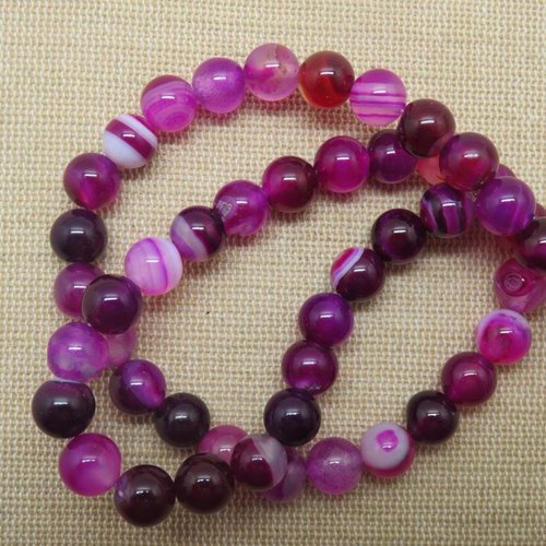 Perle agate rose pourpre ronde 8mm pierre de gemme - lot de 10