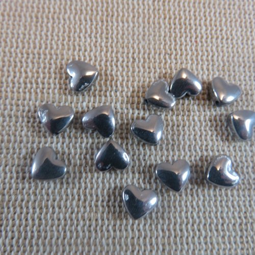 Perles cœur hématite 6mm couleur argenté mat - lot de 10