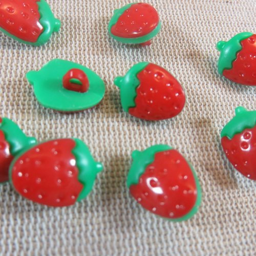 Boutons fraise rouge et vert 15mm bouton de couture - lot de 10
