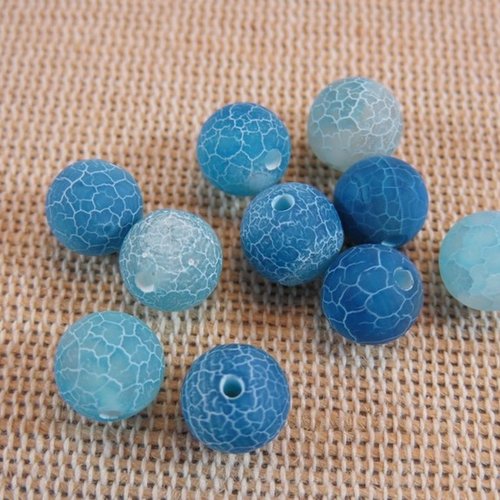 Perles agate bleu givré ronde 8mm pierre de gemme - lot de 10
