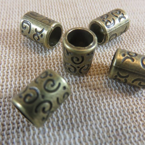 Perles colonne gravé ethnique couleur bronze 10x7mm - lot de 5