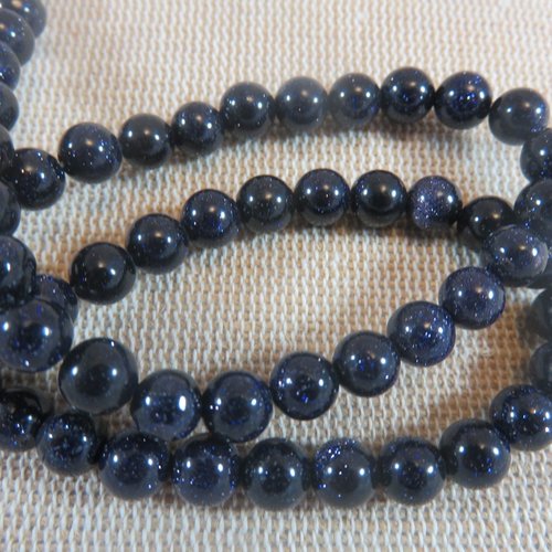 Perles pierre naturelle bleu grès scintillante 6mm - lot de 10