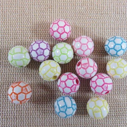 Perles ballon de football acrylique 10mm multicolore - lot de 10