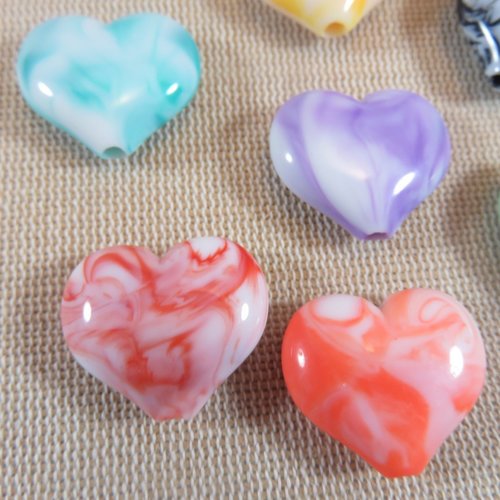 Perles cœur marbré acrylique 23mmx20mm - lot de 5