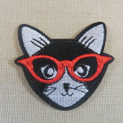Patch chat thermocollant écusson avec lunette rouge