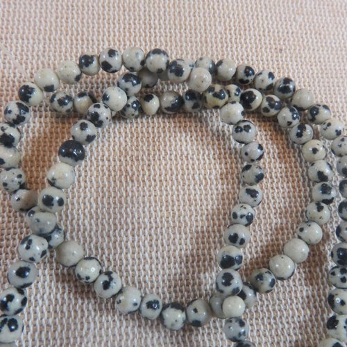 Perles jaspe dalmatien 4mm ronde pierre de gemme - lot de 10