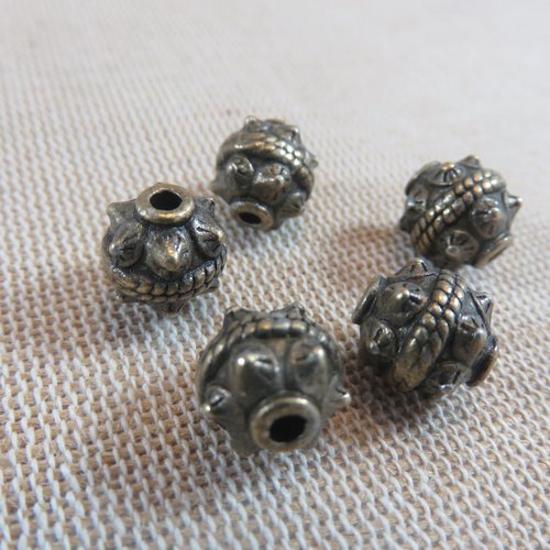 Perles tonneau bronze à pointes métal 10mm - lot de 5