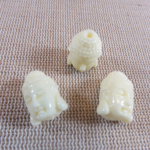 Perles bouddha corail crème synthétique - lot de 4
