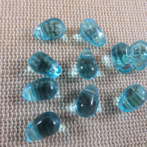 Perles goutte bleu larme en verre 9mmx6mm - lot de 10