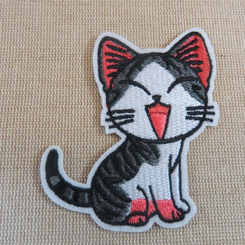 broder patch skulls girl,tete de mort chat kitty thermocollant satin blanc 