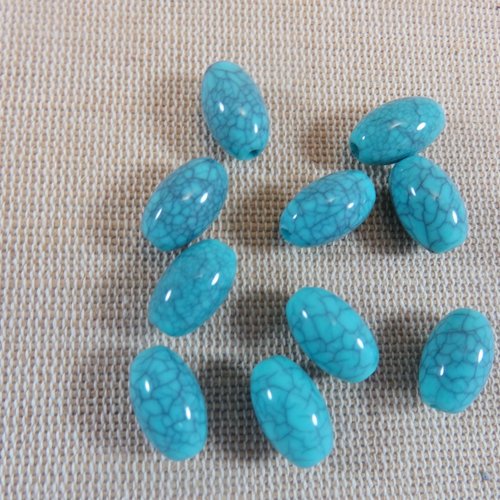 Perles ovale acrylique effet turquoise bleu fissuré - lot de 10