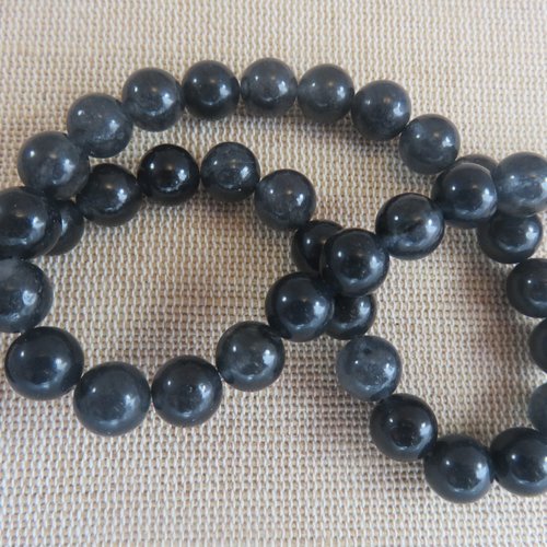 Perles agate noir gris 8mm ronde pierre de gemme - lot de 10