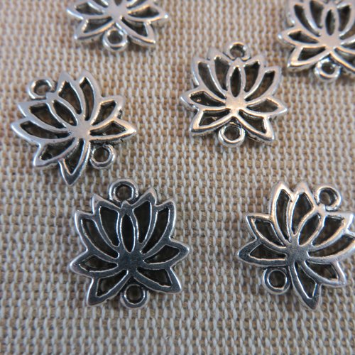 Pendentifs fleurs lotus argenté connecteur breloque yoga apprêt pour bijoux - lot de 5