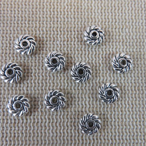 Perles spirale engrenage métal 6mm coloris argenté - lot de 20