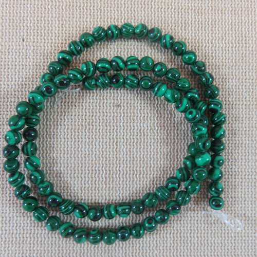 Perles malachite 4mm synthètique ronde verte rayé noir - lot de 10