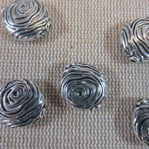 Perles en métal gravure spiral argenté 15mm - lot de 5