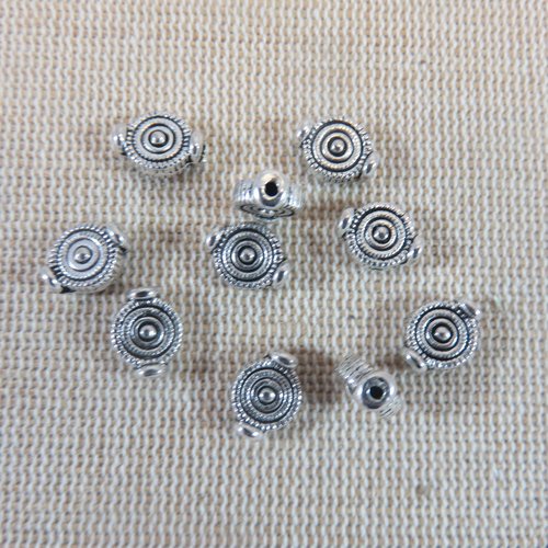 Perles gravure fleuri métal coloris argenté 10mm - lot de 10