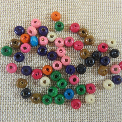 Perles en bois multicolore 4mm apprêt pour fabrication bijoux - lot de 50