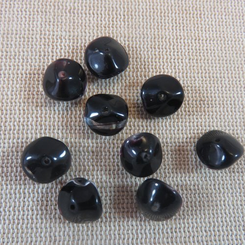 Perles toupie noir 10mm soucoupe en verre - lot de 9