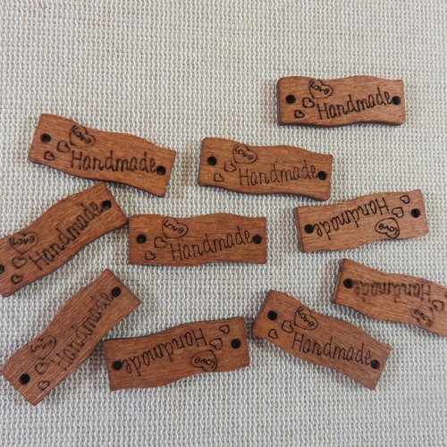 Étiquettes à coudre handmade cœur love en bois - lot de 10