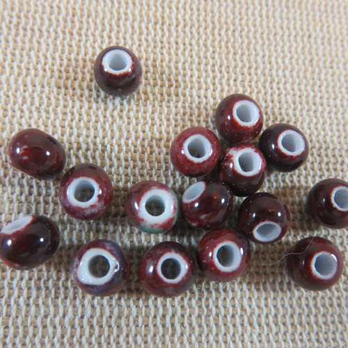 Perles céramique marron 6mm ronde - lot de 10