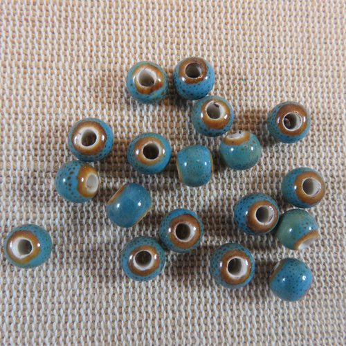 Perles céramique bleu 6mm ronde - lot de 10