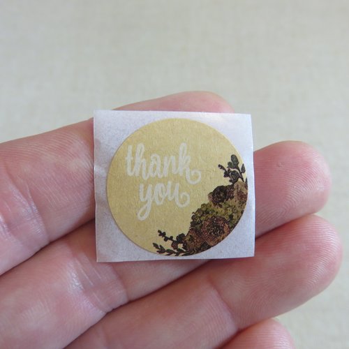 Étiquettes autocollante ronde 25mm "thank you" imprimé fleurs - lot de 25