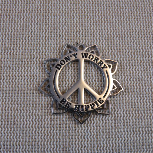Pendentif peace and love don't worry be hippie acier inoxydable 30mm