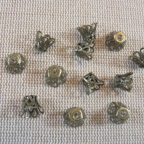 Coupelles cône filigrané bronze antique 9x7mm en métal - lot de 20 apprêt pour bijoux